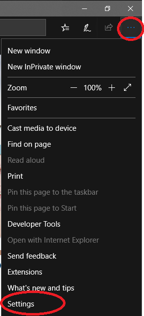 Image of Microsoft Edge's settings location